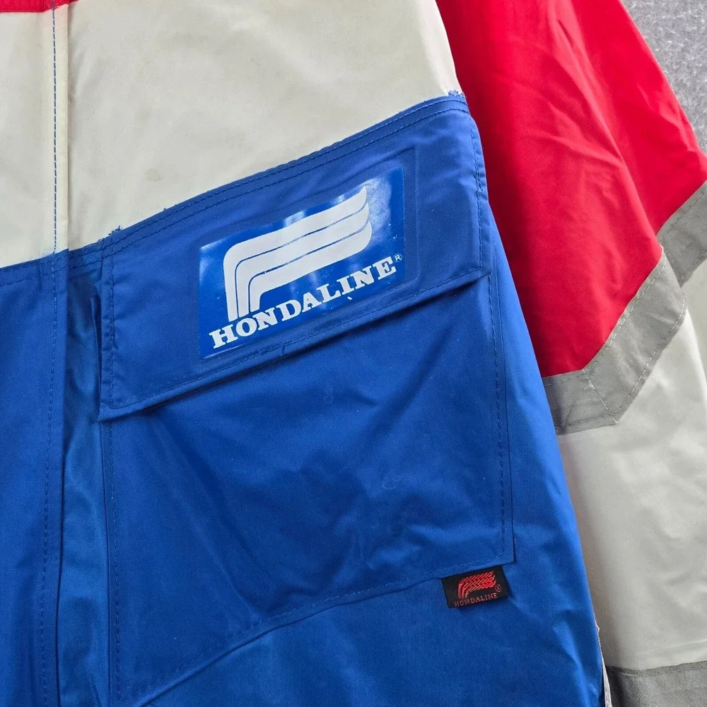 VINTAGE Honda Men Pants XS Red White Blue Colorblock Jumpsuit Racing Hood READ